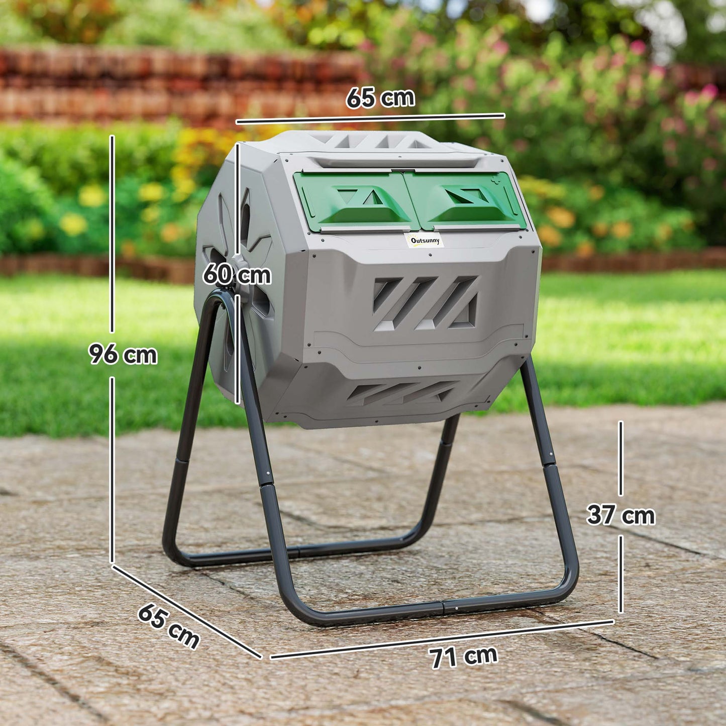 Compostbak – Compostcontainer – Compostton – Compostvat – Composteerbak – 2-Kamer Systeem – 160L Capaciteit – Draaibare Trommel – Grijs Groen Zwart