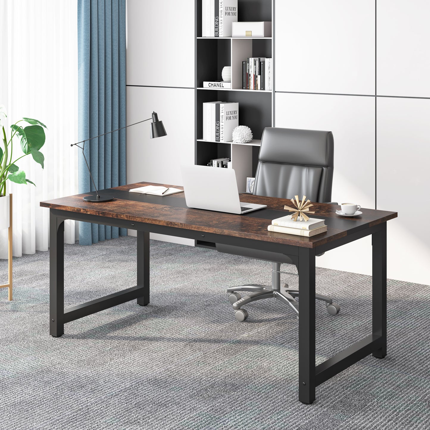 Bureau – Computertafel – Werkplek – Schrijftafel – Thuiskantoor – Ruim Werkblad 160x80 cm – Stabiel Metalen Onderstel Rustiek Zwart