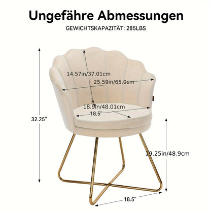 Upholstered Dining Room Chairs, Dressing Table Chair Velvet Petal Backrest Recliner Chair with Metal Legs Golden, Maximum Load 150kg,  Velvet Upholstery, Golden Accents, Comfortable Seating, Elegant Living Spaces, Modern Hous