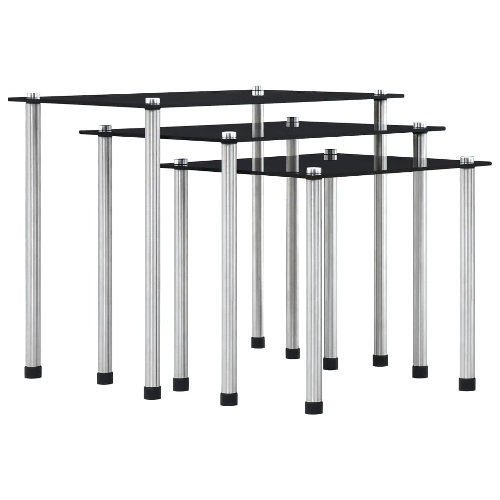 Nesting Salontafels – Bijzettafels – Side Tables – Rond Tafeltjes – Praktische Tafels – Zwart Gehard Glas – Ruimtebesparend Design