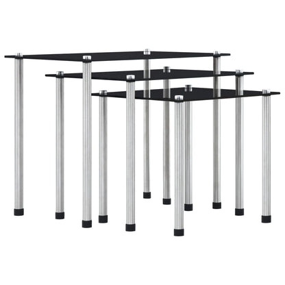 Nesting Salontafels – Bijzettafels – Side Tables – Rond Tafeltjes – Praktische Tafels – Zwart Gehard Glas – Ruimtebesparend Design