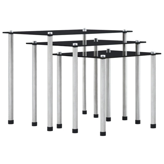 Nesting Salontafels – Bijzettafels – Side Tables – Rond Tafeltjes – Praktische Tafels – Zwart Gehard Glas – Ruimtebesparend Design