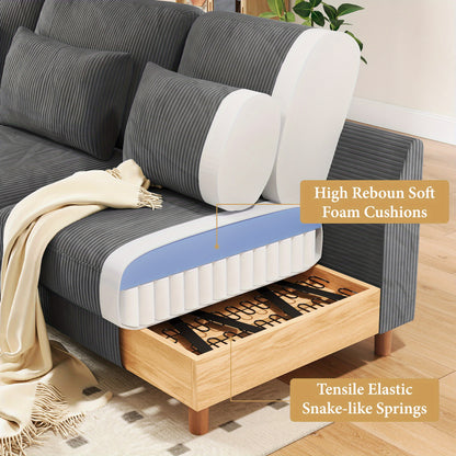Hoekbank – Hoeksalon – Loungebank – Zithoek – Modulair – Extra Lang 256 cm – Ergonomisch Comfort – Corduroy Stof Met Massief Houten Frame