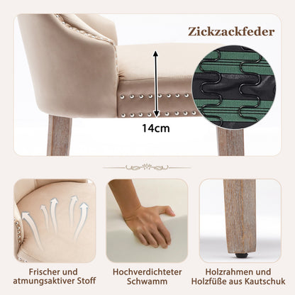 Eetkamerstoel – Stoel – Kuipstoel – Keukenstoel – Woonkamerstoel – Beige Velvet Bekleding – Massief Rubberwood Poten – Unieke Deurknop Achterzijde – Decoratieve Spijkernaad