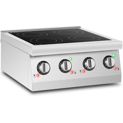 Inductiekookplaat – Inductie Kookplaat – Elektrische Kookplaat – Vrijstaande Kookplaat – Inbouw Kookplaat – 4 Kookzones – 6000W Vermogen – Roestvrij Staal & Keramisch Glas
