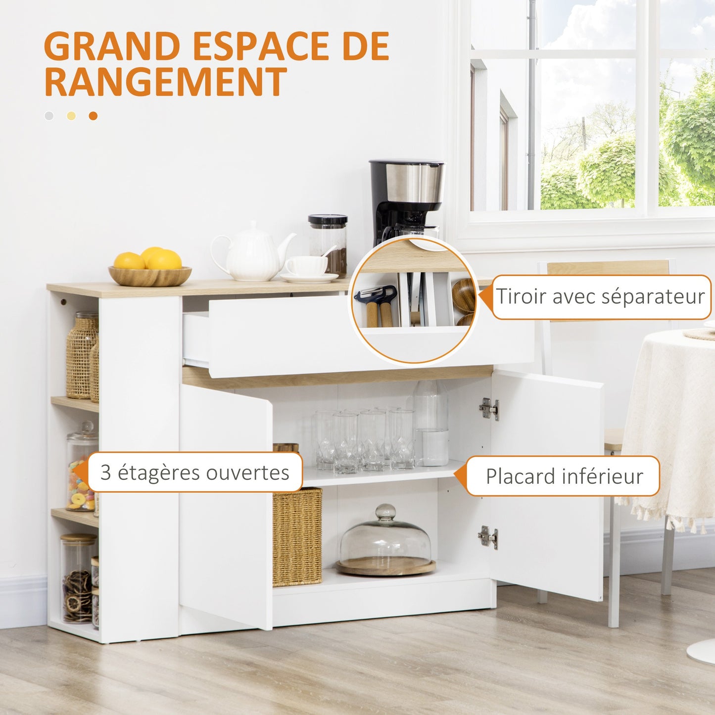 Buffetkast – Dressoir – Opbergkast – Buffetmeubel – Ladekast – Wit Melaminehout – Verstelbare Binnenplank – 110x29,5x82 cm