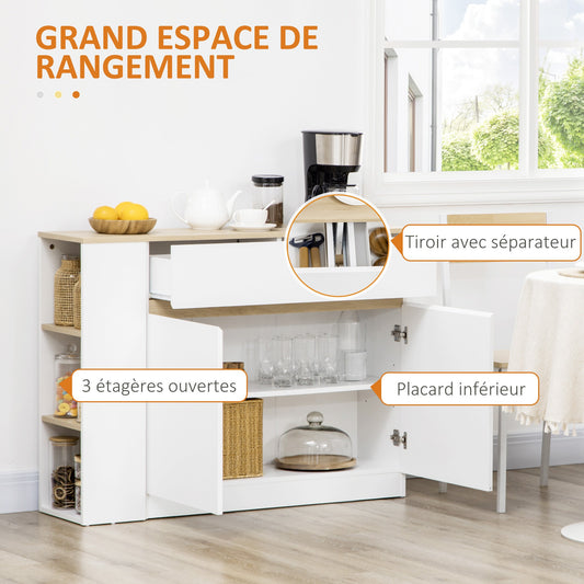 Buffetkast – Dressoir – Opbergkast – Buffetmeubel – Ladekast – Wit Melaminehout – Verstelbare Binnenplank – 110x29,5x82 cm