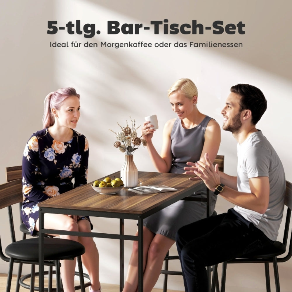 Industriële Meubelset – 5-delige Eettafelset – Bartafel Met Stoelen – Keukenmeubilair – Horecameubel – Natuurlijk Kleur – Compact Ontwerp – Stevig Metaal