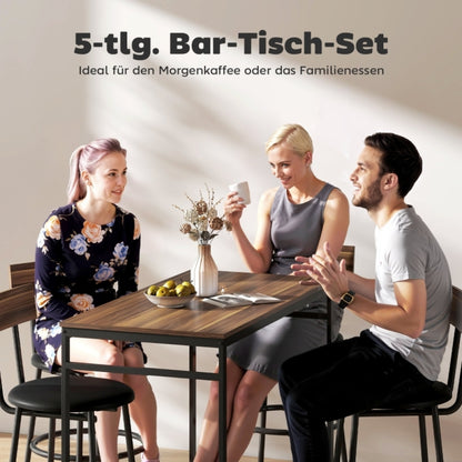 Industriële Meubelset – 5-delige Eettafelset – Bartafel Met Stoelen – Keukenmeubilair – Horecameubel – Natuurlijk Kleur – Compact Ontwerp – Stevig Metaal