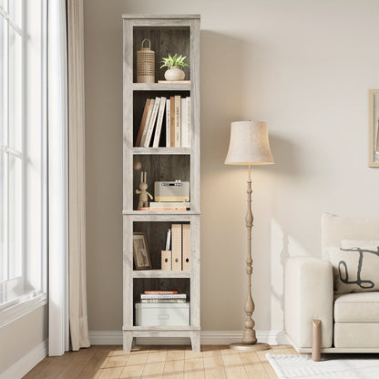 5-Tier Narrow Farmhouse Bookcase Bookshelf - Vintage Style Freestanding Floor Shelf with Sturdy Construction, Space-Saving Vertical Design & Easy Assembly, 68.58cm+ Height, Gray Finish for Home Office, Living Room, Bedroom -