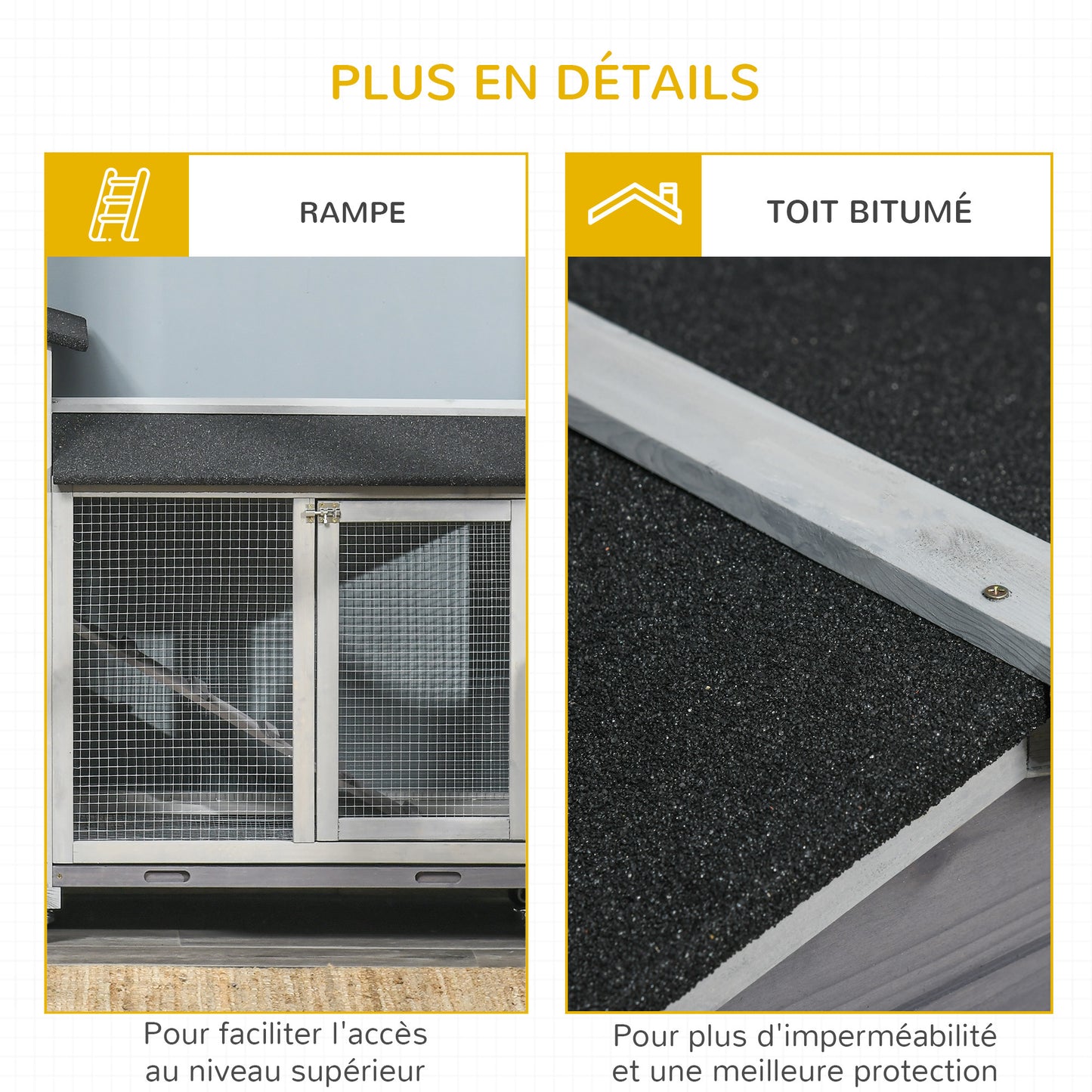 Konijnenhok – Konijnenren – Knaagdierenhok – Dierenverblijf – Houten Kooi – Met Wieltjes – 2 Verdiepingen – 3 Schuifladen – 157,4x53x99,5 cm – Grijs