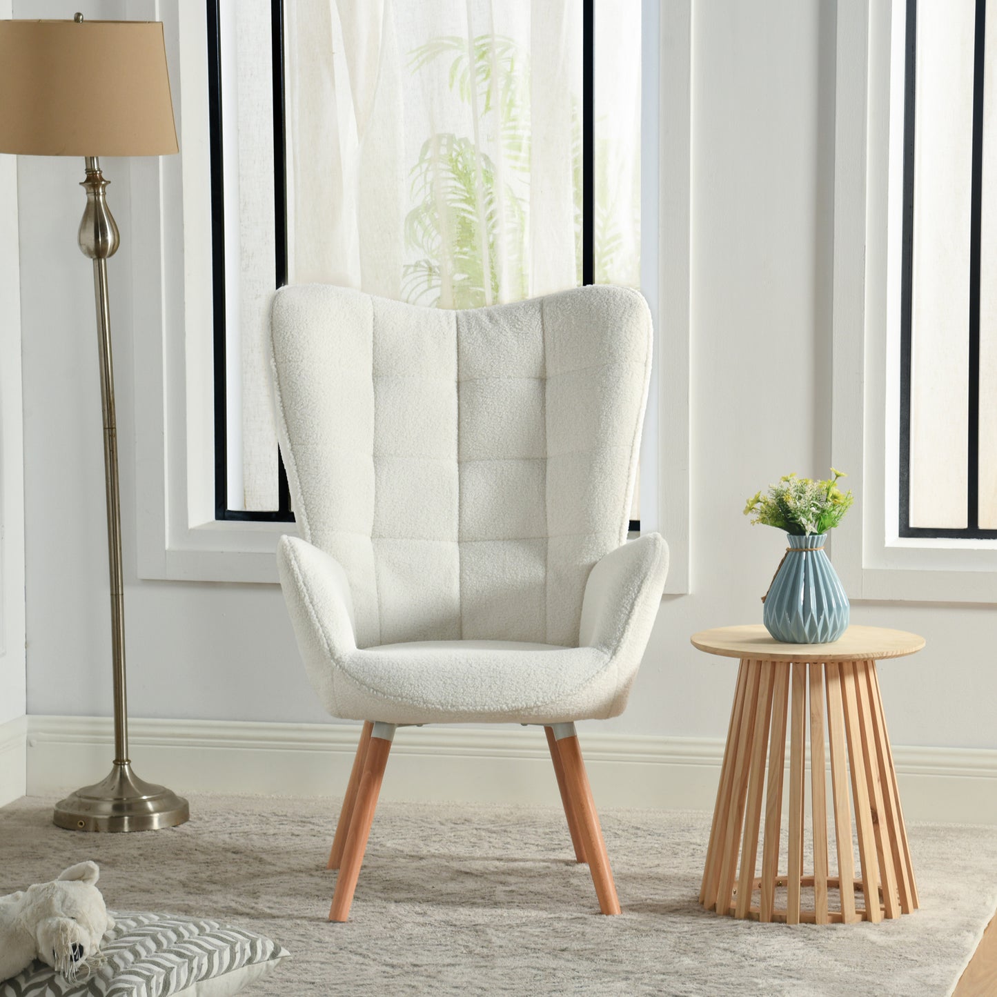 Scandinavische Fauteuil – Leunstoel – Armstoel – Stoel – Zithoekstoel – Witte Stoffering – Gevuld Met Zachte Schuimrug – 66x71x109 cm