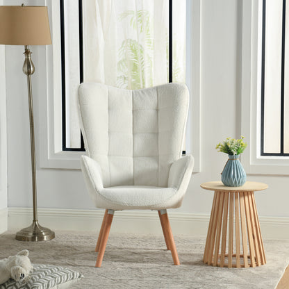 Scandinavische Fauteuil – Leunstoel – Armstoel – Stoel – Zithoekstoel – Witte Stoffering – Gevuld Met Zachte Schuimrug – 66x71x109 cm
