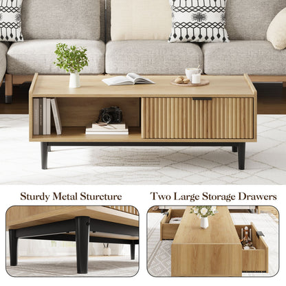 Buitenkoffietafel – Tuin tafel – Terras tafel – Balkon tafel – Salontafel – Massief hardhout – Twee opberglagen met laden