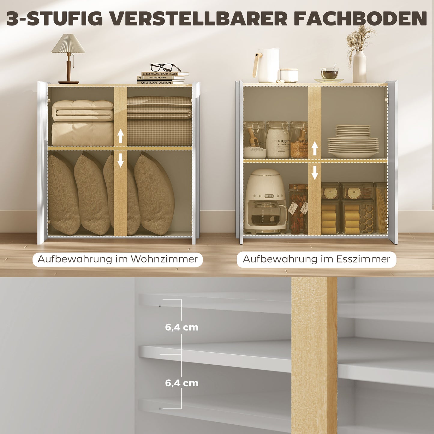 Dressoirkast – Dressoir – Sideboard – Opbergkast – Kabinet – Hoogglans Wit – Soft-Close Deuren – Verstelbare Legplank
