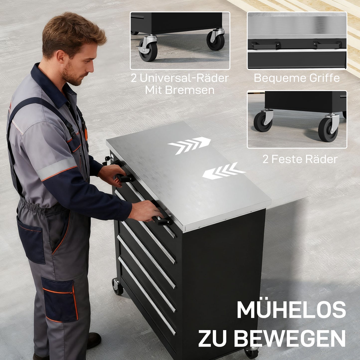 Gereedschapswagen – Werkplaatswagen – Tool Cabinet – Rolling Toolbox – Gereedschapskar – 5 Ruime Laden – Robuust Stalen Frame – Zwenkwielen Met Remfunctie