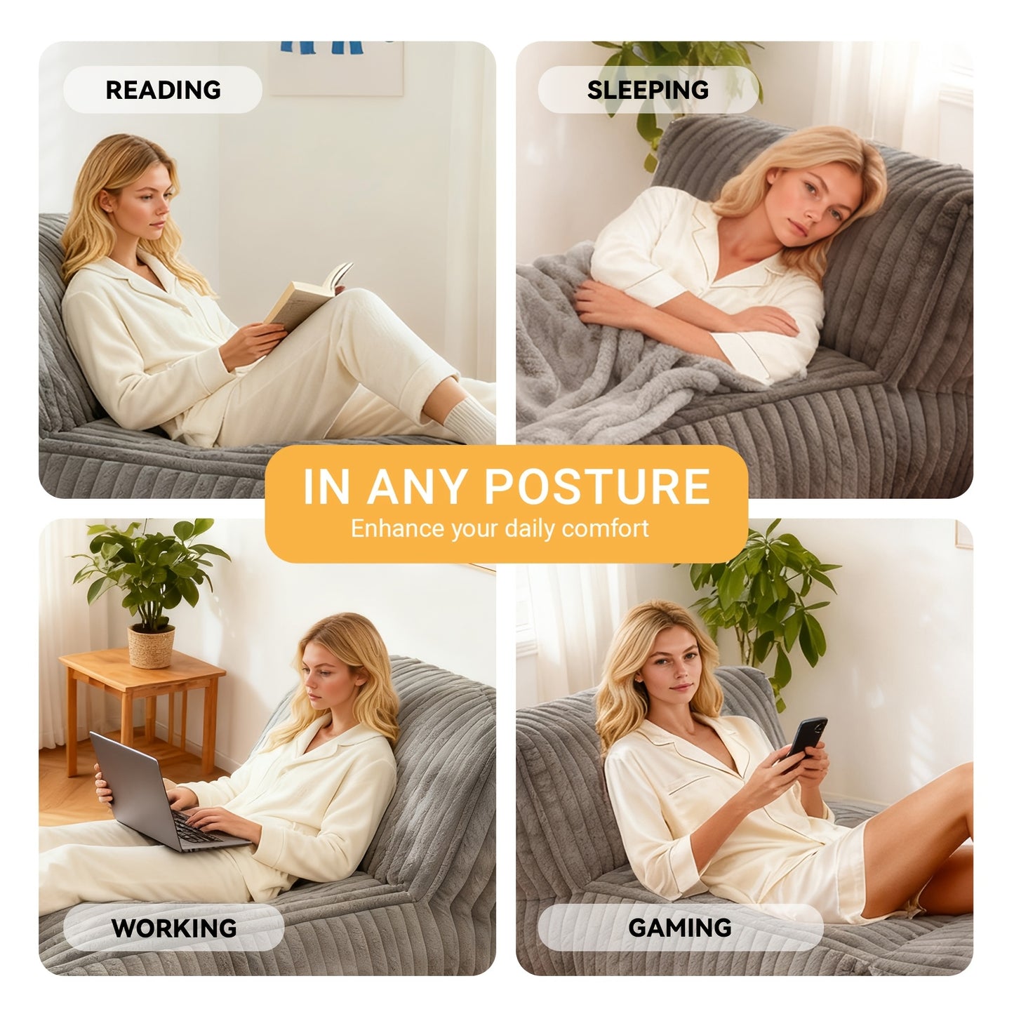 Vouwbare Zitzak Fauteuil – Lazy Chair – Loungestoel – Zitzakstoel – Fauteuil – Donkergrijs – Ergonomisch Design – Zachte Corduroy Stof