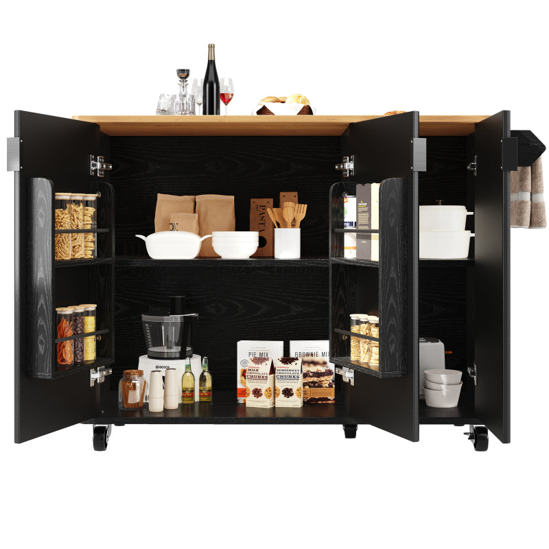Keukentrolley – Serveerwagen – Keukenwagen – Opbergkast – Keukenrek – MDF & Metaal – Uitbreidbaar Werkblad 130x45x75-92 cm