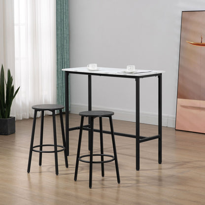 Barset – Barkrukset – Bartoestel – Bartafel – Barmeubel – Wit Marmerlook Tafelblad – Stevig Stalen Frame