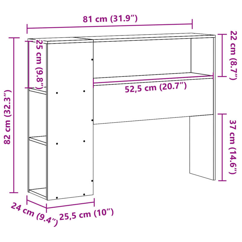Hoofdeinde – Bedpaneel – Slaaphouten Paneel – Bedombouw – Bedframe Hoofdsteun – Massief Dennehout – Opbergruimte Ingebouwd – 75 cm Hoogte