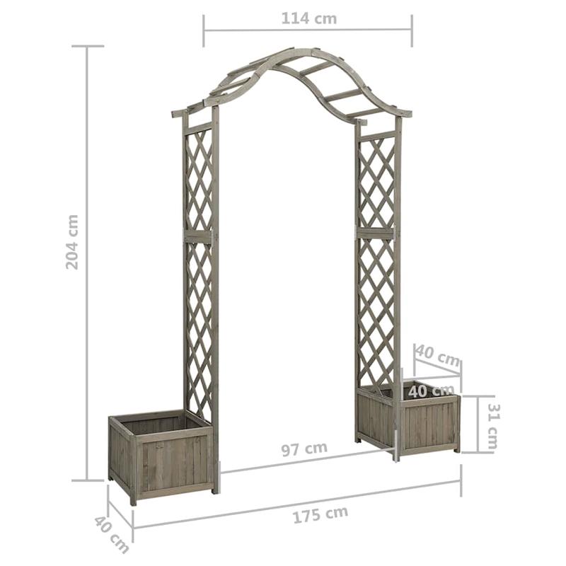 Tuinprieel – Pergola – Overkapping – Tuinboog – Klimrek – Massief Vurenhout – Met Plantenbak – Stevig & Weerbestendig – Eenvoudige Montage – Grijs