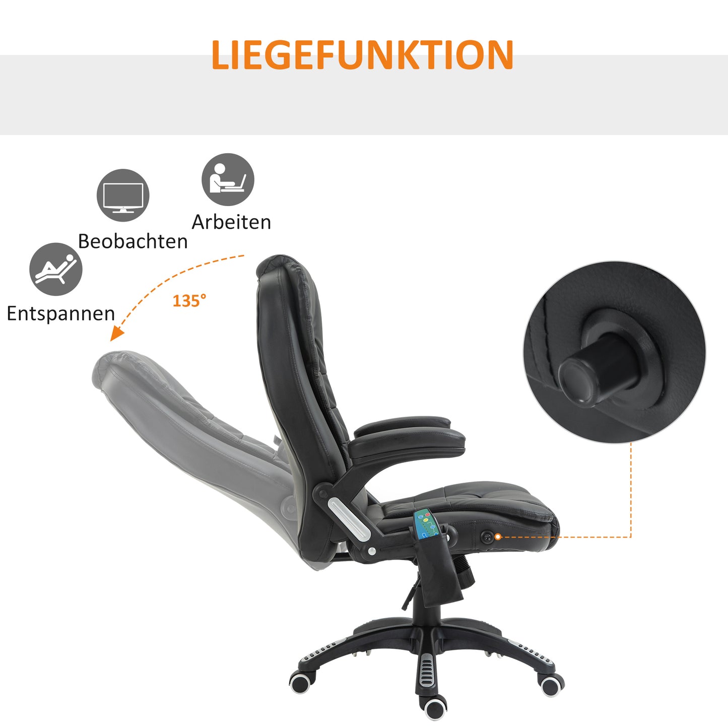 Massage Bureaustoel – Massage Stoel – Bureaustoel Met Massage – Gaming Stoel – Draaibare Bureaustoel – Zwart – 6-Punts Trilmassage – Verwarmingsfunctie
