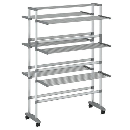 Wasrek – Droogrek – Wasknijpers – Droogtoren – Wastoren – Aluminium – Inklapbaar Met Wieltjes – 89x64x129 cm