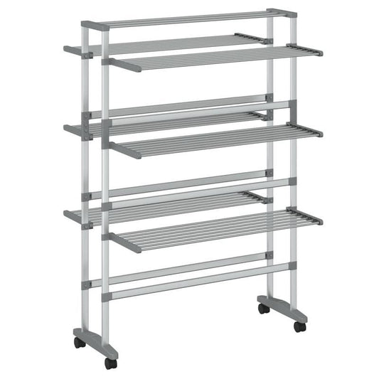 Wasrek – Droogrek – Wasknijpers – Droogtoren – Wastoren – Aluminium – Inklapbaar Met Wieltjes – 89x64x129 cm