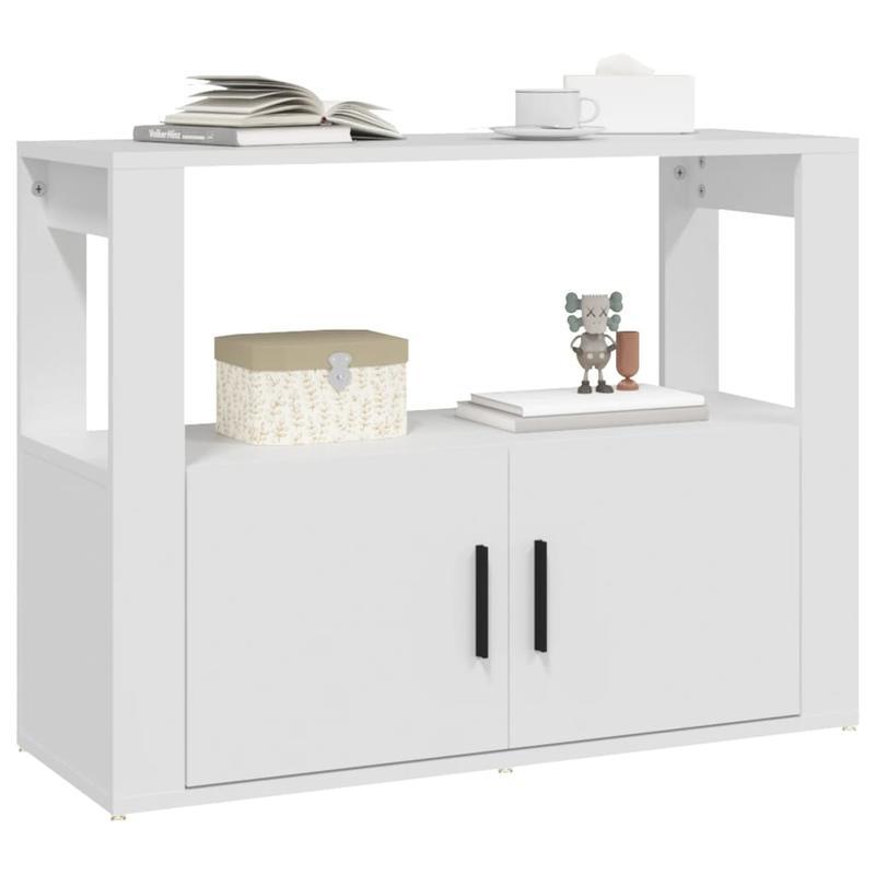 Modern White Sideboard with Glass Display Shelves & Removable Storage Basket - 80x30x60cm, Hardwood Furniture for Living Room, Bedroom, Office - Minimalist Design with Open Shelves & Closed Cabinets, Sideboard Cabinet, Bedroo