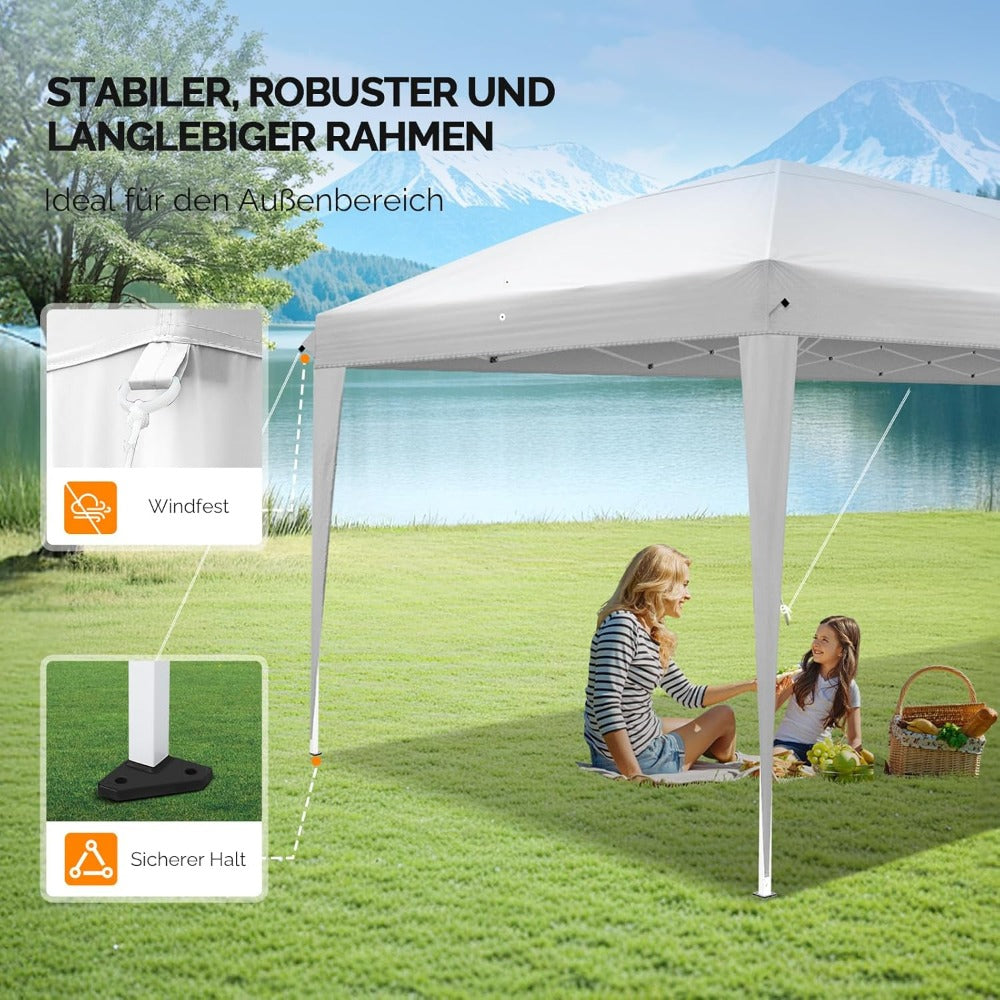 Vouwtent – Partytent – Opzettent – Klaptent – Paviljoen – Wit Met 4 Zijwanden – Weerbestendig 210D Oxford Stof – Ruim 3 x 6 Meter