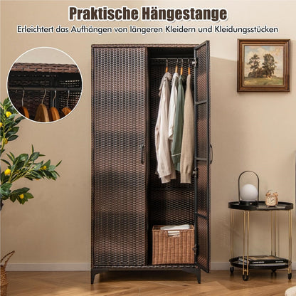 Tuinkast – Opbergkast – Tuinkist – Buitenkast – Bergkast – Rattan Tuinkast – Weerbestendig – Met Kledingroede 72x50x157 cm Bruin