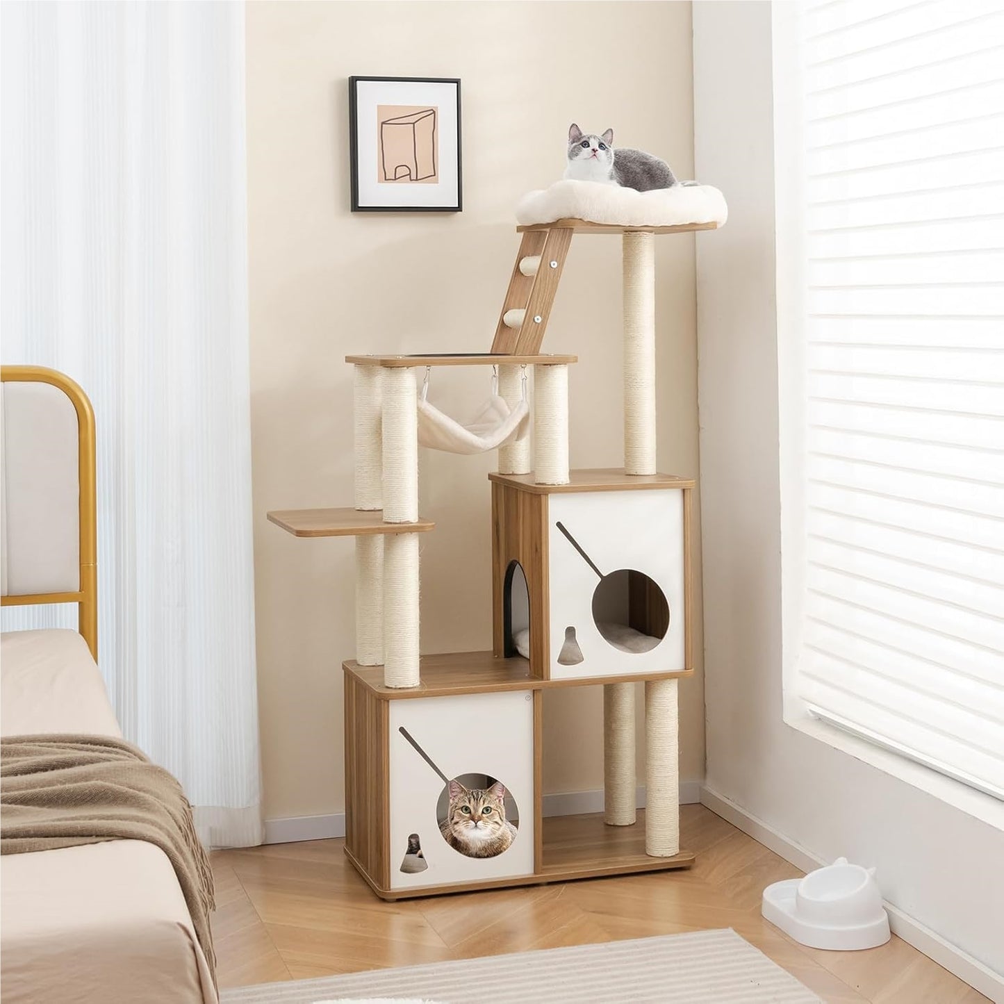 Kattenboom – Krabpaal – Klimpaal – Kattenhuis – Kattenmeubel – 145 cm Hoog – Duurzaam Sisal & Zacht Pluche
