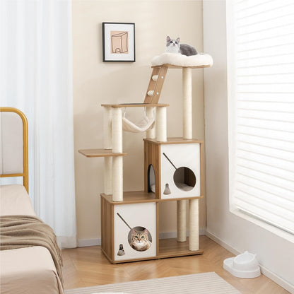 Kattenboom – Krabpaal – Klimpaal – Kattenhuis – Kattenmeubel – 145 cm Hoog – Duurzaam Sisal & Zacht Pluche