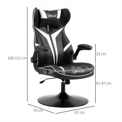 Gamingstoel – Bureaustoel – Computestoel – Draaistoel – Bureaustoel – Ergonomisch – Verstelbare Hoogte en Kantelfunctie – Stalen Frame – Zwart Wit – 67x75x106-112 cm
