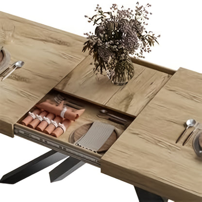 Eettafel – Uitschuifbare Tafel – Keukentafel – Eetkamertafel – Industrieel – Hardhouten Blad – Metalen X-poten – Ruimtebesparend Design