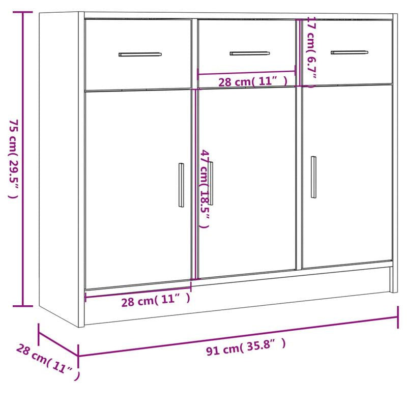Dressoir – Sideboard – Buffetkast – Opbergkast – Kast – Betonlook Grijs – Duurzaam Hout – 91x28x75 cm Compact
