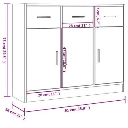 Dressoir – Sideboard – Buffetkast – Opbergkast – Kast – Betonlook Grijs – Duurzaam Hout – 91x28x75 cm Compact