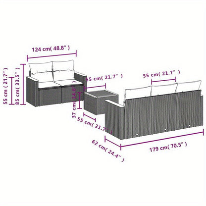 6-delige Tuinset – Loungeset – Balkonmeubels – Patioset – Rattan Tuinmeubilair – Comfortabele Kussens – Duurzaam Poly Rattan Grijs