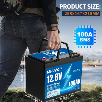 12V 100Ah LiFePO4 Batterij – Lithium Accu – Diepe Ontlading Accu – Camper Accu – Zonne-energie Accu – Ingebouwd 100A BMS – Serie- en Parallel Koppelbaar