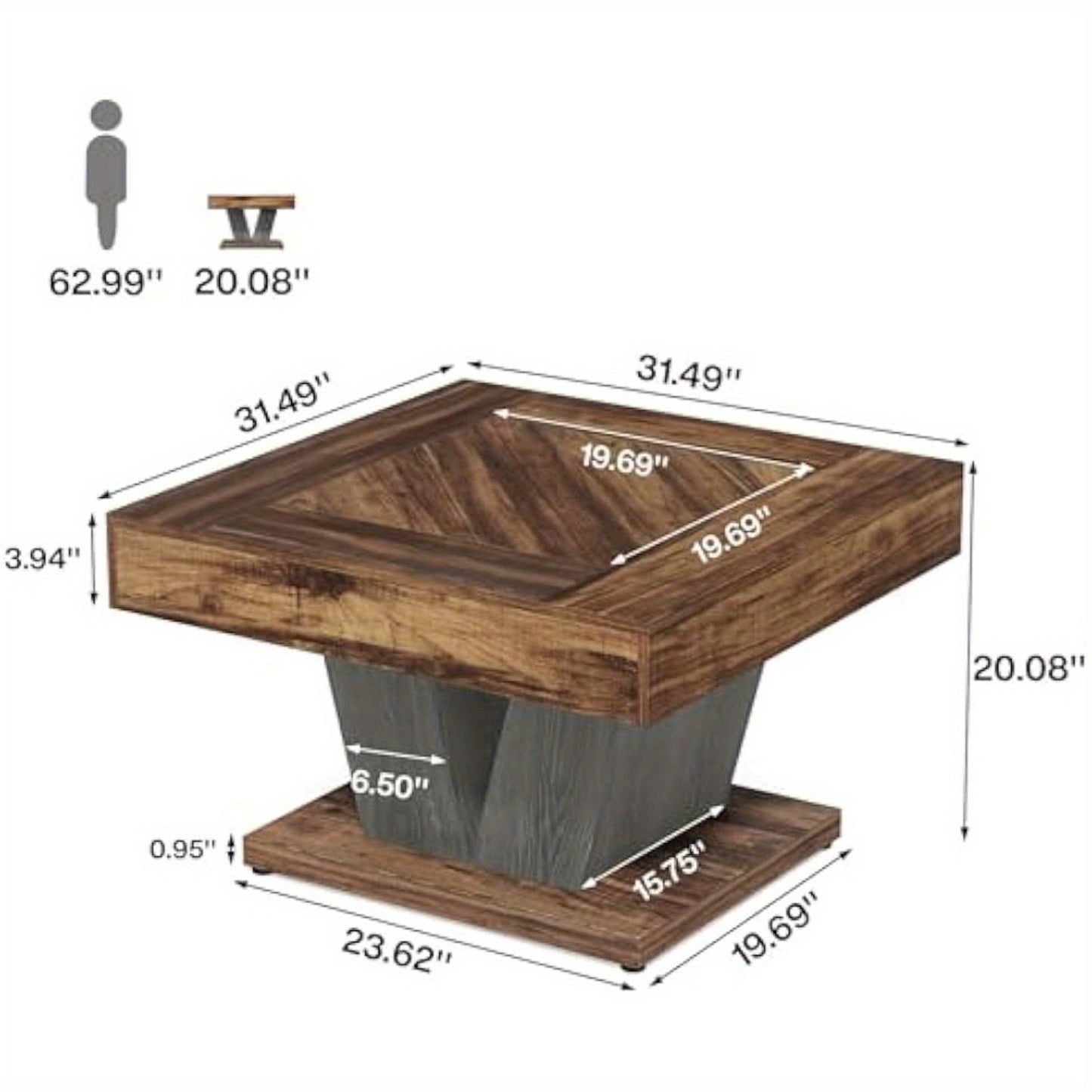 80.01cm Rustic Brown & Black Square Coffee Table - Modern Wooden Centerpiece for Living Room, Sturdy MDF Construction with Smooth Surface, Geometric Base, Perfect for Cocktails, Tea, or Accent Decor, Tea Table | Rustic Modern