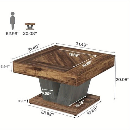 80.01cm Rustic Brown & Black Square Coffee Table - Modern Wooden Centerpiece for Living Room, Sturdy MDF Construction with Smooth Surface, Geometric Base, Perfect for Cocktails, Tea, or Accent Decor, Tea Table | Rustic Modern