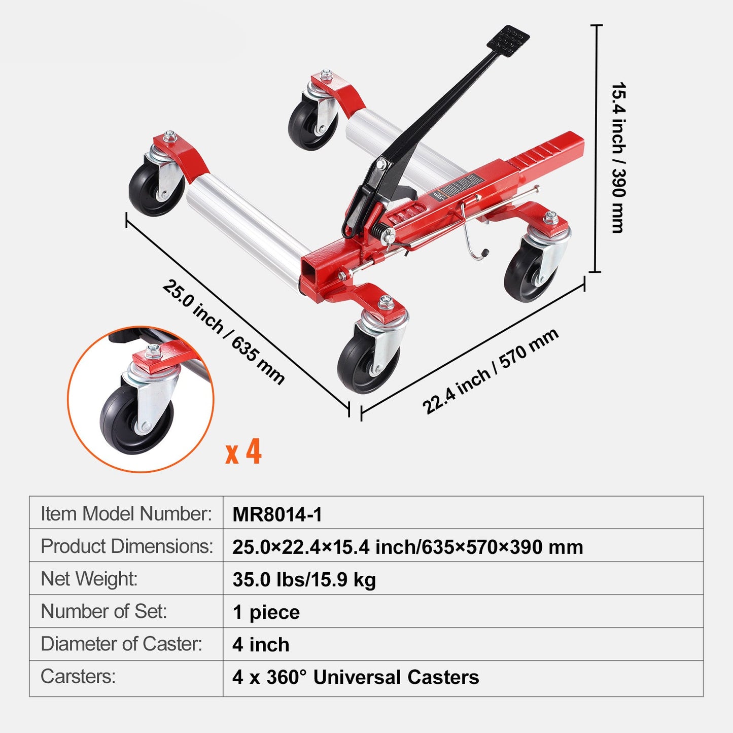 Wielroller – Wiel-dolly – Tire Dolly – Auto Tilwagen – Voertuig Verplaatser – Draagvermogen tot 680 kg – Verstelbare Rollerbreedte 39,7-71,8 cm