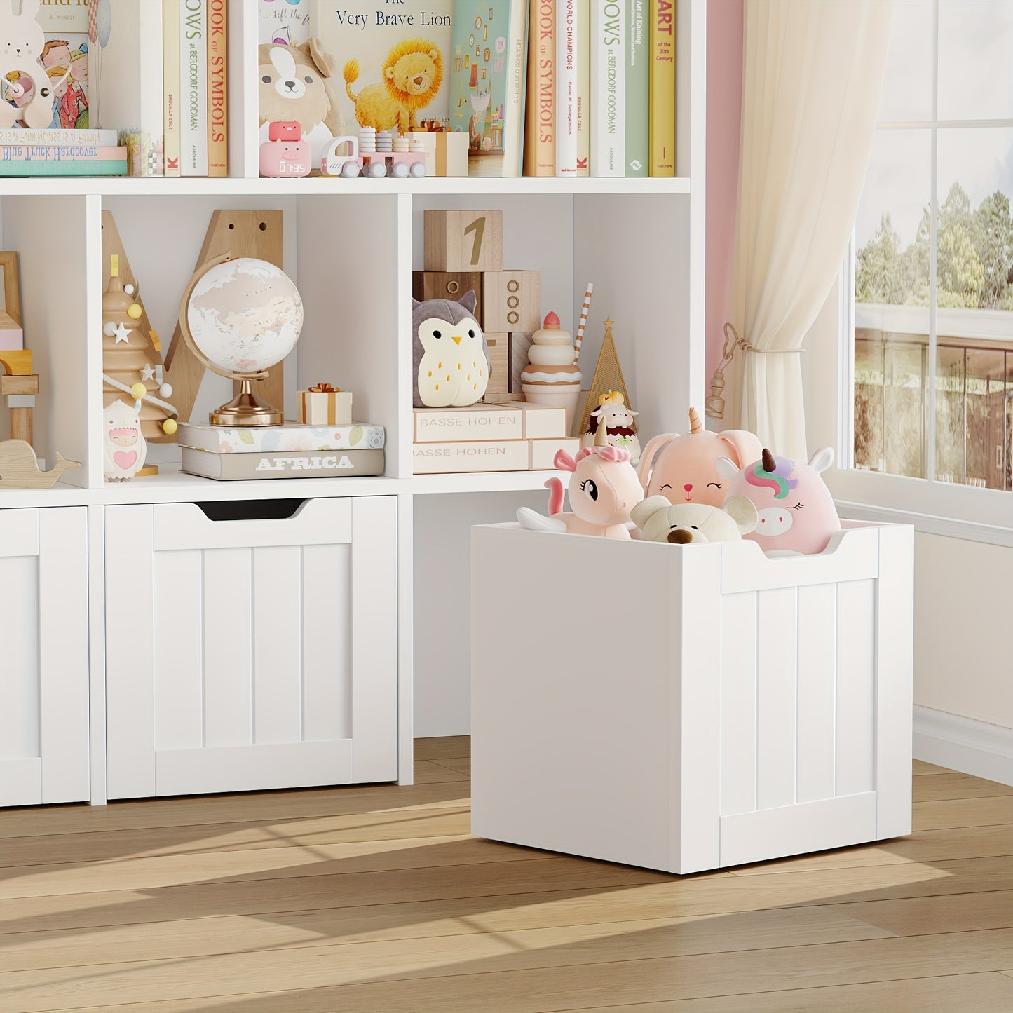 Opbergkast – Boekenkast – Opbergmeubel – Ladenkast – Kast Met Laden – Wit MDF – 3 Laden Op Wieltjes – 5 Open Vakken – 100x33x89,5 cm