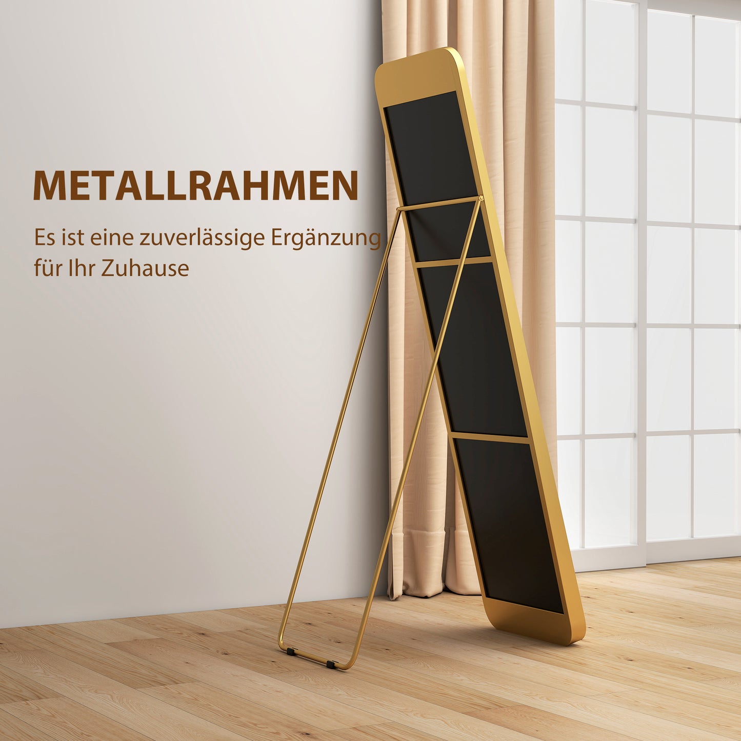 Vloerspiegel – Staande Spiegel – Grote Spiegel – Kantelbare Spiegel – Volledige Lengte Spiegel – Vrijstaand – Metalen Frame – 160x40 cm – Goudkleurige Afwerking