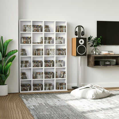 Multimedia Opbergkast – Cd-Kast – Dvd-Kast – Boekenkast – Mediamuur – Verstelbare Planken – Wit Hout – 89 x 130,5 cm