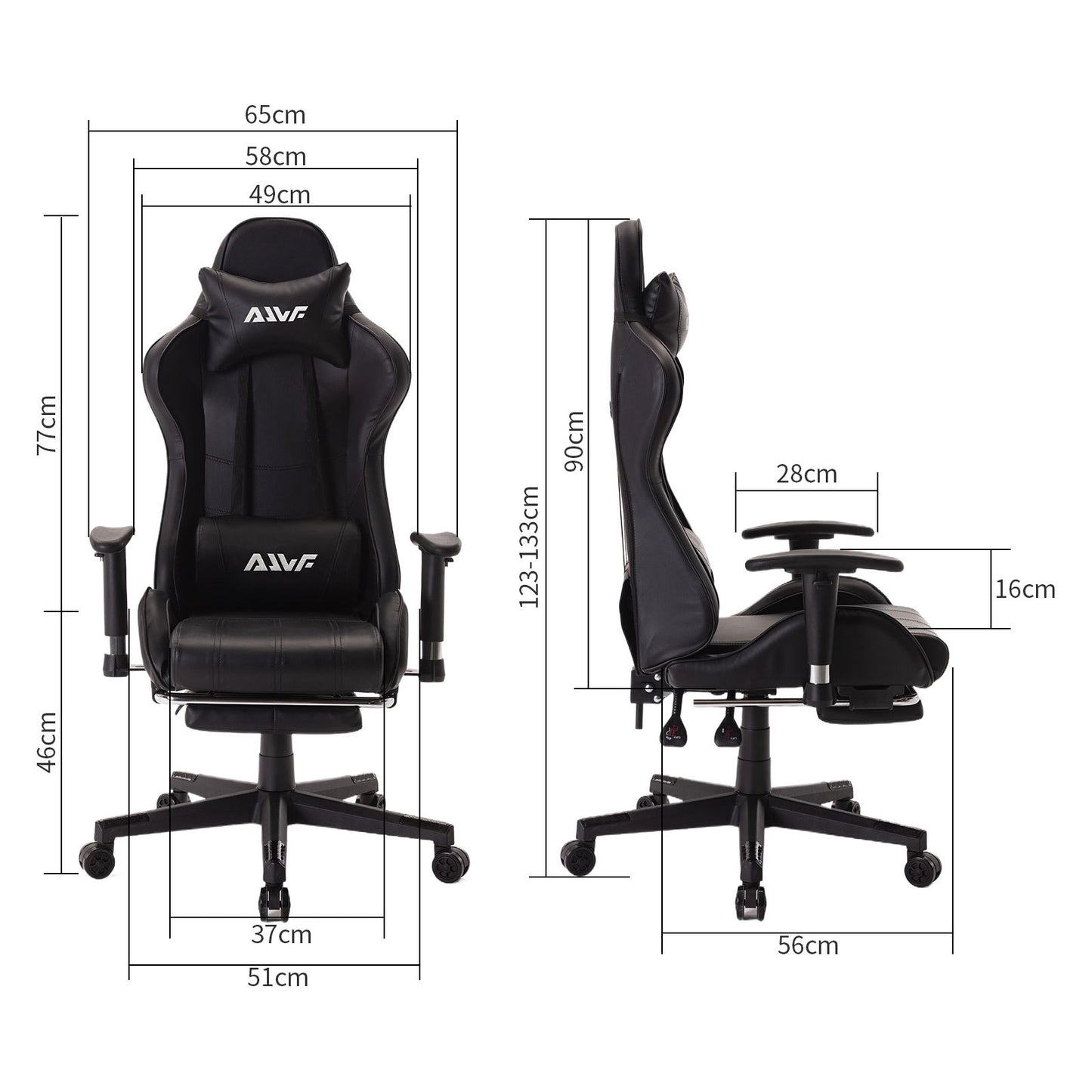 Game stoel – Gamingstoel – Racestoel – Bureaustoel – Fauteuil – Ergonomische Lendensteun – Verstelbare Voetensteun – Zwart Kunstleer – Memory Foam