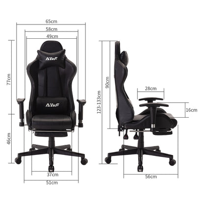 Game stoel – Gamingstoel – Racestoel – Bureaustoel – Fauteuil – Ergonomische Lendensteun – Verstelbare Voetensteun – Zwart Kunstleer – Memory Foam