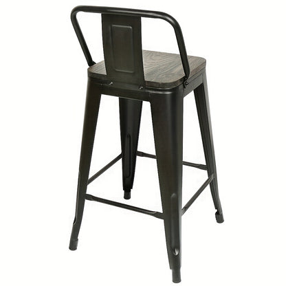 Barkrukken – Barstoelen – Keukenstoelen – Barkruk Set – Hoge Barkrukken – Vintage Industrieel Design – Hardhouten Zitting – Metalen Onderstel – Set van 4 – Zithoogte 63,5 cm – Eenvoudig te Monteren