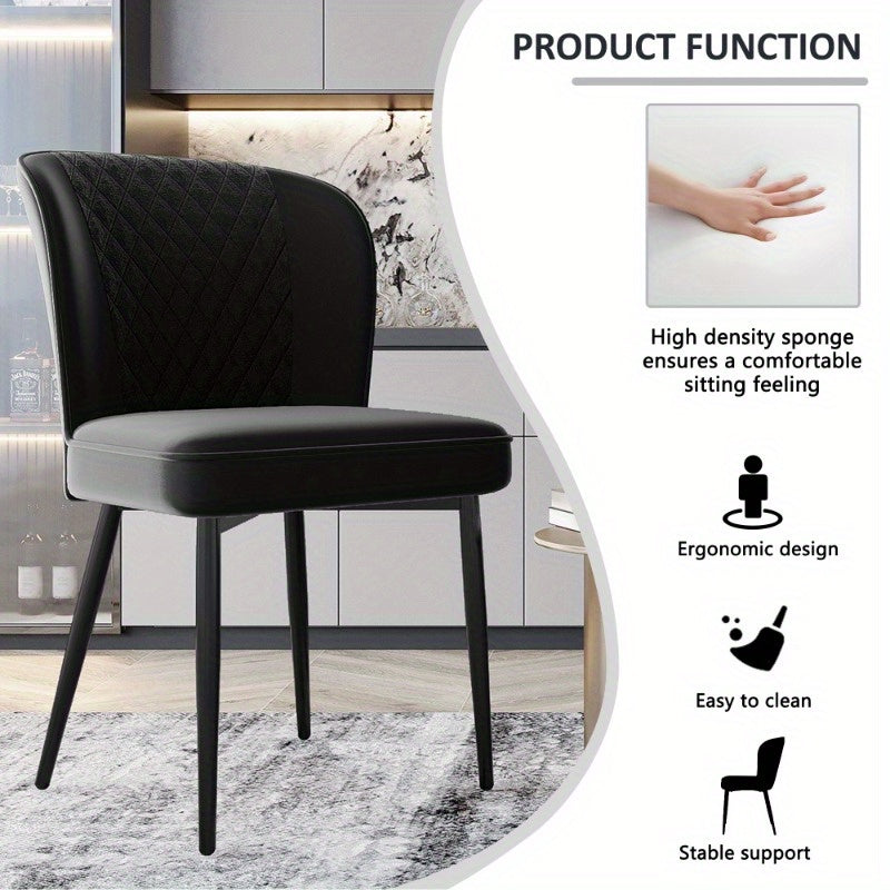 Eetkamerstoelen – Stoelen – Kuipstoelen – Keukenstoelen – Zwarte Stoffen Bekleding – Metalen Frame – Comfortabele Rugleuning – Set van 6