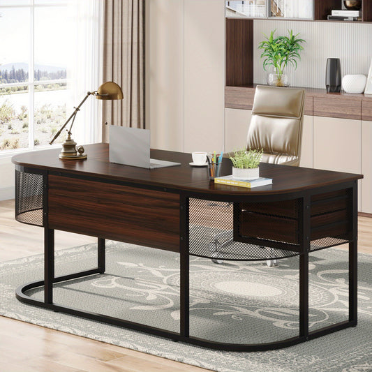 Bureau – Werkplek – Computertafel – Bureautafel – Schrijftafel – Extra Groot – Met 4 Lades – Engineered Houten Tafelblad – Robuuste Metalen Poot – Donker Walnoot